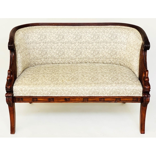 278 - CANAPE, Empire style hardwood with arched reeded frame and Griffin arms, 126cm W.