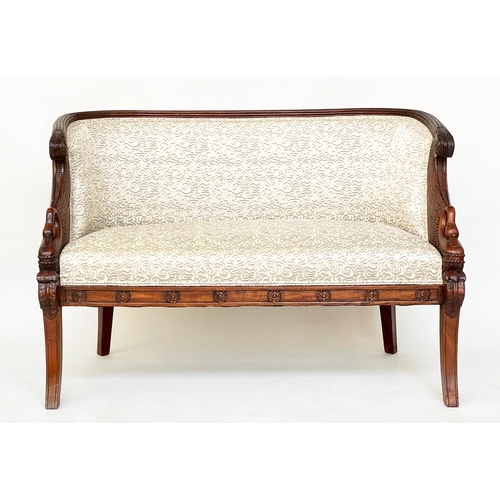 278 - CANAPE, Empire style hardwood with arched reeded frame and Griffin arms, 126cm W.