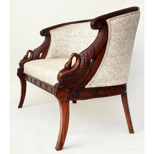 278 - CANAPE, Empire style hardwood with arched reeded frame and Griffin arms, 126cm W.