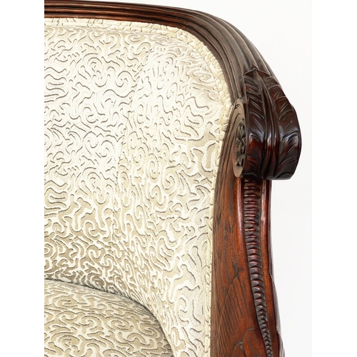 278 - CANAPE, Empire style hardwood with arched reeded frame and Griffin arms, 126cm W.