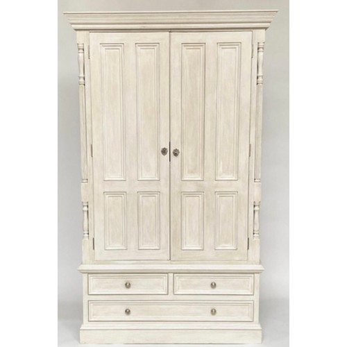 235 - ARMOIRE, French style traditionally grey painted with two panelled doors, enclosing hanging space, 2... 