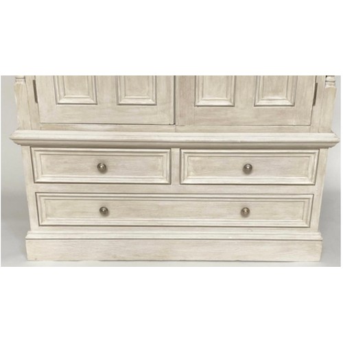 235 - ARMOIRE, French style traditionally grey painted with two panelled doors, enclosing hanging space, 2... 