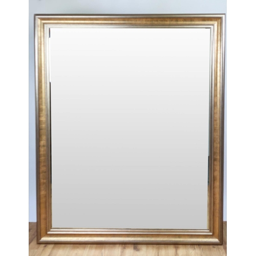 410 - WALL MIRROR SILVERED AND GILT FRAME, 130cm x 168cm H with a bevelled plate.