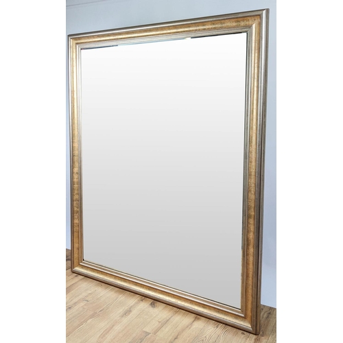 410 - WALL MIRROR SILVERED AND GILT FRAME, 130cm x 168cm H with a bevelled plate.