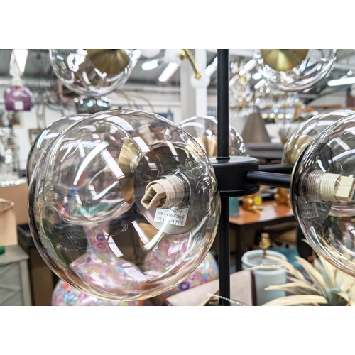 399 - CEILING LIGHTS, 1950s Italian style, a pair, each eleven branch, clear glass ball shades, 147cm drop... 