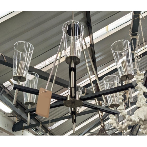 397 - CHANDELIER, six branch, 1950s Italian style, with clear glass shades, 116cm drop.