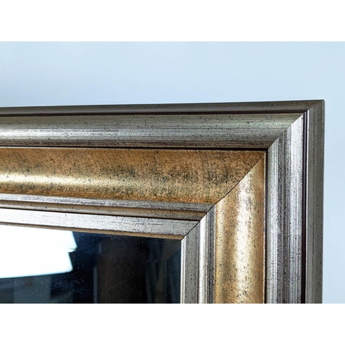 410 - WALL MIRROR SILVERED AND GILT FRAME, 130cm x 168cm H with a bevelled plate.