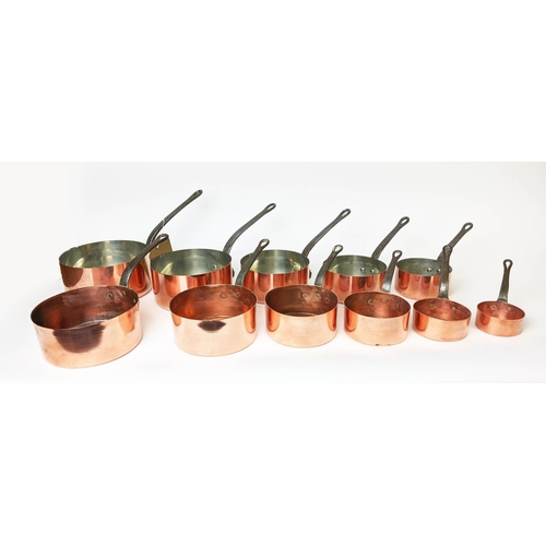 109 - BATTERIE DE CUISINE, set of eleven graduated copper pans, largest 17.5cm diam. (11)