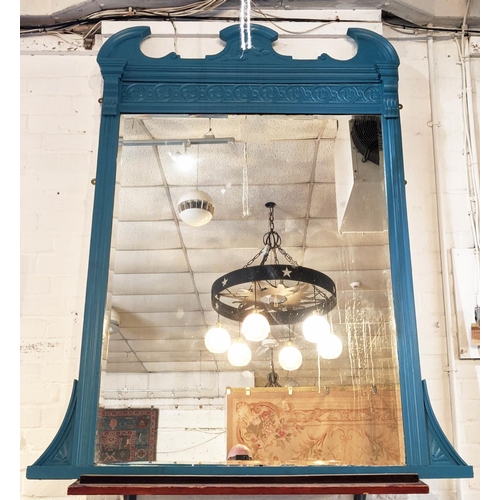 217 - OVERMANTLE, 153cm H x 130cm W, Victorian, circa 1880, later blue painted frame with a rectangular be... 