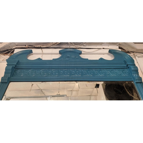 217 - OVERMANTLE, 153cm H x 130cm W, Victorian, circa 1880, later blue painted frame with a rectangular be... 