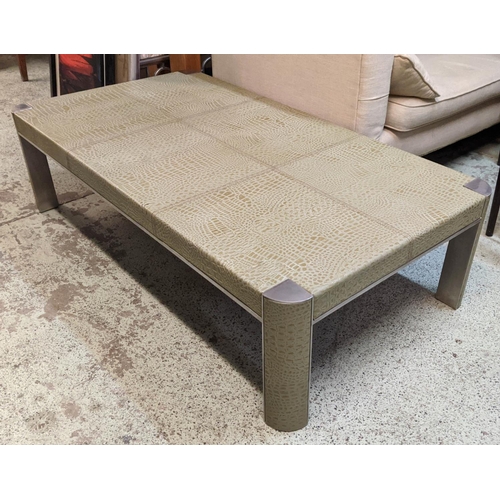 448 - LOW TABLE, 150cm x 80cm x 40cm, faux crocodile upholstered finish.