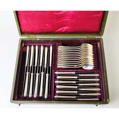 49 - CHRISTOFLE CANTEEN OF CUTLERY, early 20th century, comprising 12 dinner forks, 11 dinner knives, 12 ... 