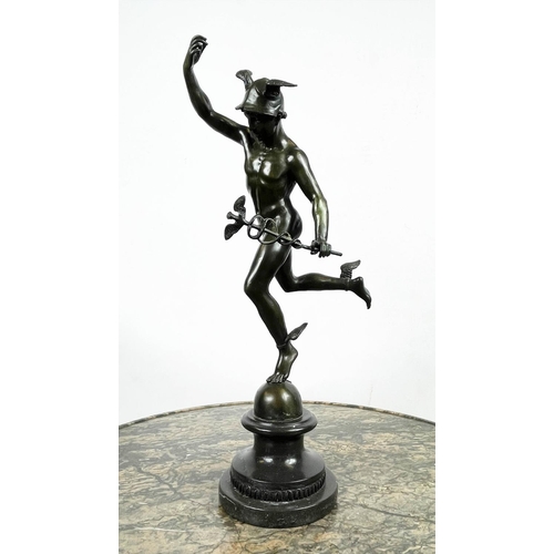 1 - BRONZE MERCURY, after Giambologna, Talos Art foundry stamp on marble base, 53cm H.