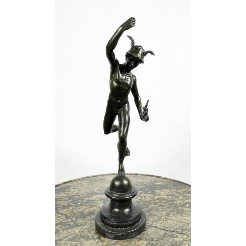 1 - BRONZE MERCURY, after Giambologna, Talos Art foundry stamp on marble base, 53cm H.