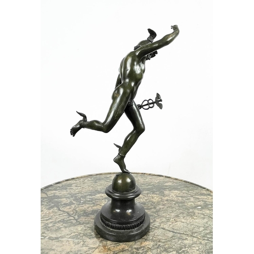 1 - BRONZE MERCURY, after Giambologna, Talos Art foundry stamp on marble base, 53cm H.