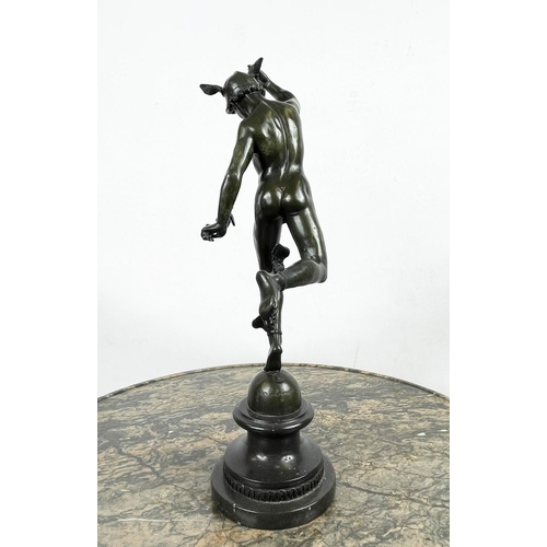 1 - BRONZE MERCURY, after Giambologna, Talos Art foundry stamp on marble base, 53cm H.