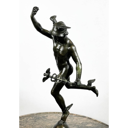 1 - BRONZE MERCURY, after Giambologna, Talos Art foundry stamp on marble base, 53cm H.