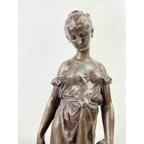 10 - MAIDENS WITH CHILDREN, a pair, spelter, 36cm H. (2)