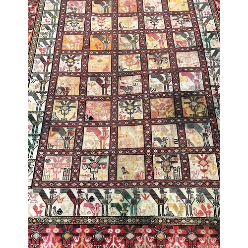 102 - SILK FLATWEAVE CARPET, 280cm x 198cm, tiled design.