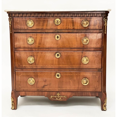 112 - DUTCH COMMODE, 19th century mahogany and satinwood line inlaid with four long drawers and gilt metal... 