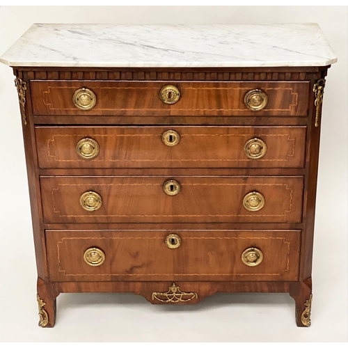 112 - DUTCH COMMODE, 19th century mahogany and satinwood line inlaid with four long drawers and gilt metal... 