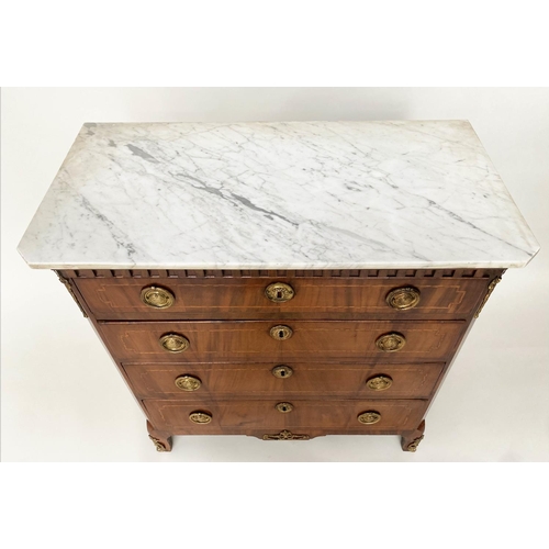 112 - DUTCH COMMODE, 19th century mahogany and satinwood line inlaid with four long drawers and gilt metal... 