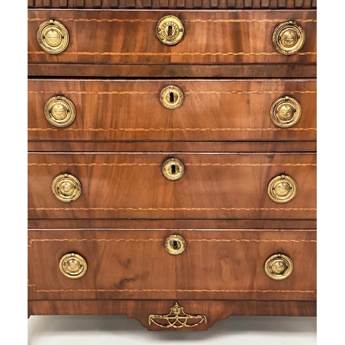 112 - DUTCH COMMODE, 19th century mahogany and satinwood line inlaid with four long drawers and gilt metal... 