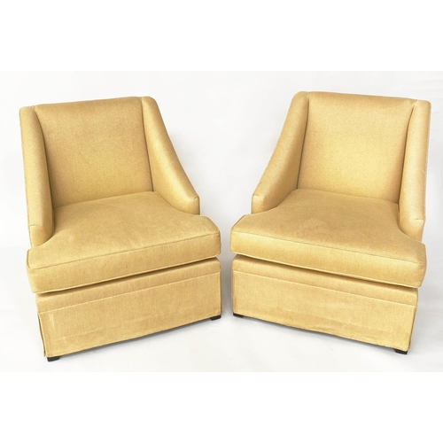 113 - EGERTON ARMCHAIRS, a pair, Egerton golden yellow silk weave upholstered with sloping arms, 76cm W.