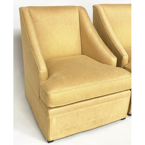 113 - EGERTON ARMCHAIRS, a pair, Egerton golden yellow silk weave upholstered with sloping arms, 76cm W.