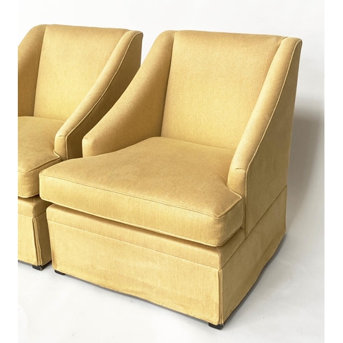 113 - EGERTON ARMCHAIRS, a pair, Egerton golden yellow silk weave upholstered with sloping arms, 76cm W.