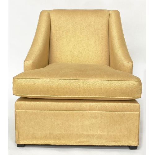 113 - EGERTON ARMCHAIRS, a pair, Egerton golden yellow silk weave upholstered with sloping arms, 76cm W.