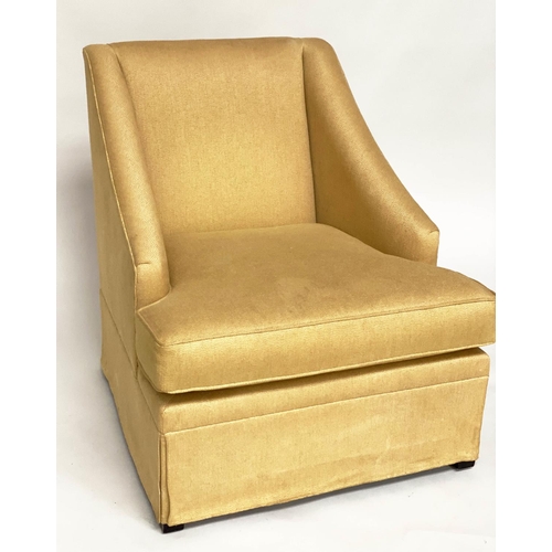 113 - EGERTON ARMCHAIRS, a pair, Egerton golden yellow silk weave upholstered with sloping arms, 76cm W.