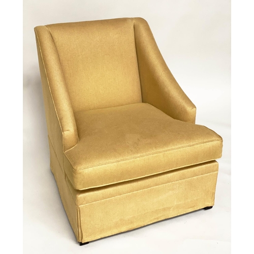 113 - EGERTON ARMCHAIRS, a pair, Egerton golden yellow silk weave upholstered with sloping arms, 76cm W.