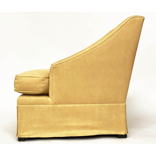 113 - EGERTON ARMCHAIRS, a pair, Egerton golden yellow silk weave upholstered with sloping arms, 76cm W.