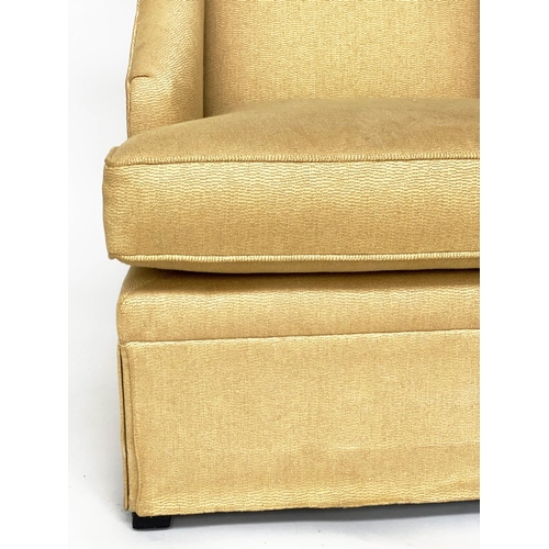 113 - EGERTON ARMCHAIRS, a pair, Egerton golden yellow silk weave upholstered with sloping arms, 76cm W.