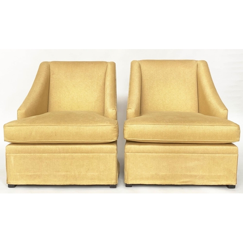 113 - EGERTON ARMCHAIRS, a pair, Egerton golden yellow silk weave upholstered with sloping arms, 76cm W.