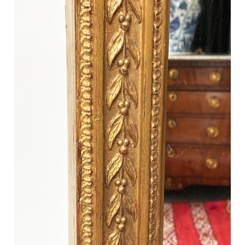 124 - OVERMANTEL MIRROR, 19th century giltwood and gesso, rectangular with swag frieze and harebell motif ... 