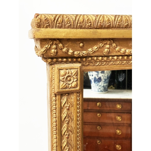 124 - OVERMANTEL MIRROR, 19th century giltwood and gesso, rectangular with swag frieze and harebell motif ... 