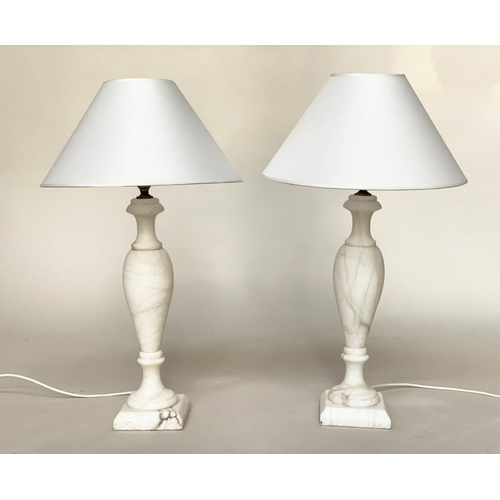 126 - ALABASTER LAMPS, a pair, 60cm H, turned column form, with shades. (2),