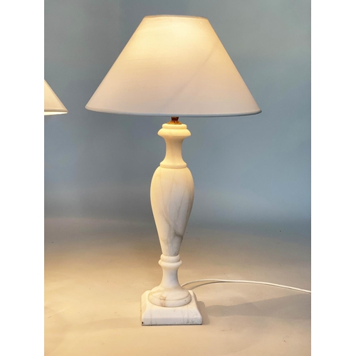 126 - ALABASTER LAMPS, a pair, 60cm H, turned column form, with shades. (2),