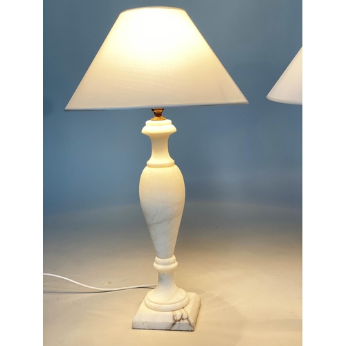 126 - ALABASTER LAMPS, a pair, 60cm H, turned column form, with shades. (2),