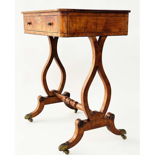 127 - SIDE TABLE, 57cm W x 45cm D x 74cm H, Regency satinwood, amboyna and crossbanded, with ebony and bon... 