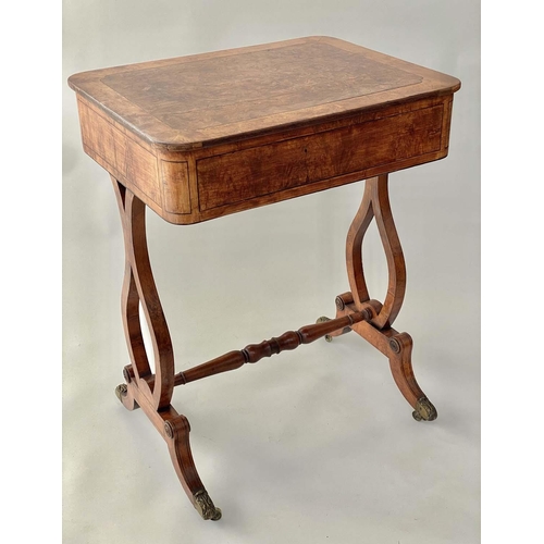 127 - SIDE TABLE, 57cm W x 45cm D x 74cm H, Regency satinwood, amboyna and crossbanded, with ebony and bon... 