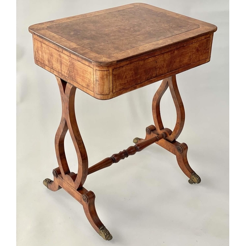 127 - SIDE TABLE, 57cm W x 45cm D x 74cm H, Regency satinwood, amboyna and crossbanded, with ebony and bon... 