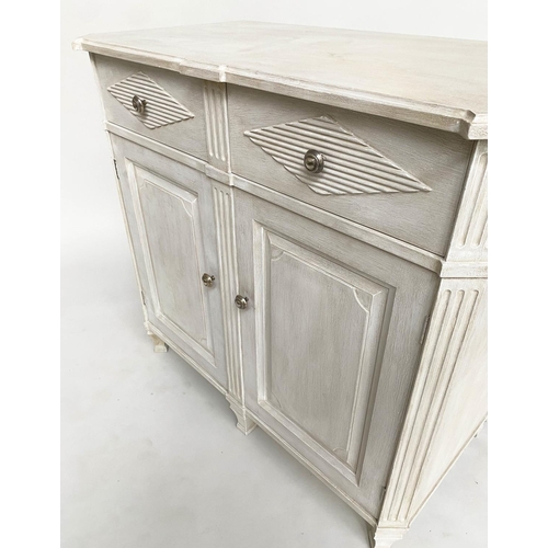 131 - GUSTAVIAN STYLE CABINET, 103cm W x 56cm D x 97cm H, Swedish traditionally, grey painted, with two fr... 