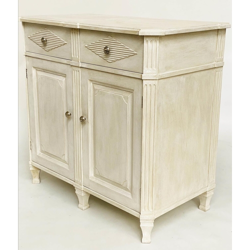 131 - GUSTAVIAN STYLE CABINET, 103cm W x 56cm D x 97cm H, Swedish traditionally, grey painted, with two fr... 