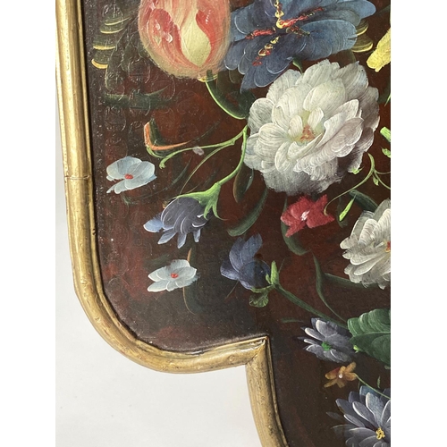 132 - PAINTED WALL MIRROR, 1950's style shaped oval hand painted broad floral frame, 80cm x 120cm H.