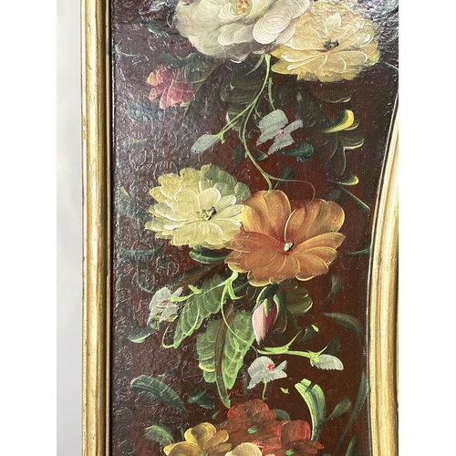 132 - PAINTED WALL MIRROR, 1950's style shaped oval hand painted broad floral frame, 80cm x 120cm H.