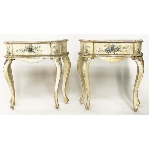 133 - VENETIAN COMMODES, a pair, early 20th century North Italian, Venice, parcel gilt and hand painted wi... 