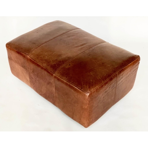 143 - WINDOW SEAT, stitched brown leather, 39cm H x 90cm W x 60cm D.